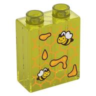Lego Duplo Brick 1 x 2 x 2 with Bees and Honeycomb Print / Trans-Yellow