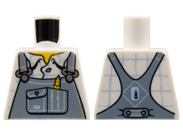 Lego Torso Overalls Sand Blue with Wheat Spike in Pocket Pattern / White