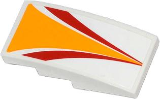 Lego Slope, Curved 4 x 2 with Red and Bright Light Orange Stripes Pattern (Sticker) - Set 60019 / White
