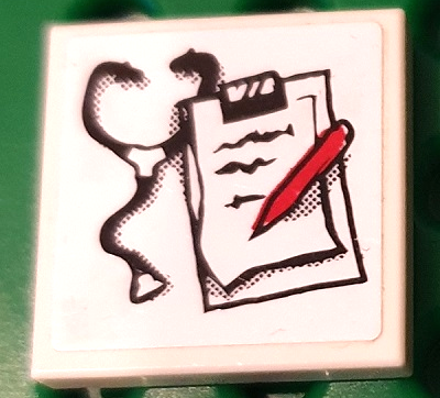 Lego Tile 2 x 2 with Stethoscope, Clipboard and Red Pen Pattern (Sticker) - Set 3832 / White