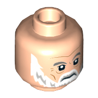 Lego Minifig Head Rebel Trooper / Admiral Emmatt, Dark Grey Eyebrows, White Full Beard and Mustache, Frown Print [Hollow Stud] / Light Nougat