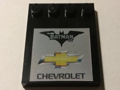 Lego Tile, Modified 4 x 4 with Studs on Edge with The LEGO Batman Movie Logo and Chevrolet Logo Pattern