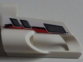Lego Technic, Panel Fairing # 6 Small Short, Large Hole, Side B with Vents, Red and Black Stripes Pattern (Sticker) - Set 8262