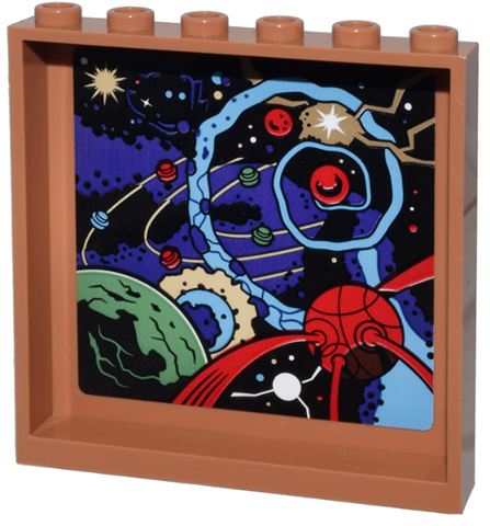 Lego Panel 1 x 6 x 5 with Dark Purple and Black Outer Space, Red and Sand Green Planets, Stars, Sun, Orbits and Energy Pattern (Dark Dimension) (Sticker) - Set 76218 / Medium Nougat