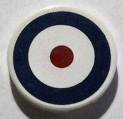 Lego Tile, Round 2 x 2 with Roundel, Dark Blue Circle and Dark Red Dot Pattern (Sticker) - Set 7307 / White