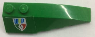 Lego Wedge 6 x 2 Right with Shield, 'WgP' and Number 1 Pattern (Sticker) - Set 8678 / Green