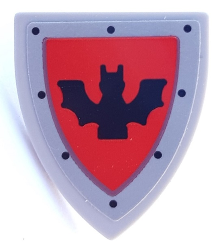 Lego Minifigure, Shield Triangular Short with Black Rivets and Bat on Red Background Pattern (Sticker) - Set 910049 / Light Bluish Gray