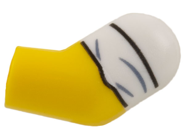 Lego Arm, Left with White Short Sleeve, Rolled Pattern / Yellow