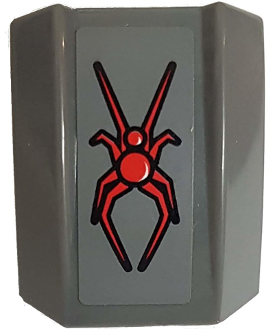 Lego Slope, Curved 2 x 2 Lip with Red Spider on Dark Bluish Gray Background Pattern (Sticker) - Set 76004