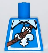 Lego Torso Shirt with White and Silver Fleur-de-lis and Border over Undershirt with Collar, Reddish Brown Strap with Buckle Pattern / Blue
