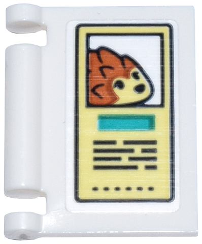 Lego Minifigure, Utensil Book Cover with Bright Light Yellow Sign, Reddish Brown Hedgehog, Dark Azure Rectangle, and Black Text Pattern (Sticker) - Set 42615