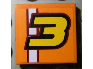 Lego Tile 2 x 2 with Yellow Number 3 and White Stripe Pattern (Sticker) - Set 8304