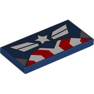 Lego Tile 2 x 4 with Captain America Chest Print / Dark Blue