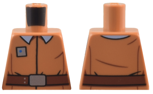 Lego Torso SW Uniform Shirt with Bright Light Blue Collar and Silver Square Badge, Reddish Brown Belt with Buckle Pattern / Medium Nougat