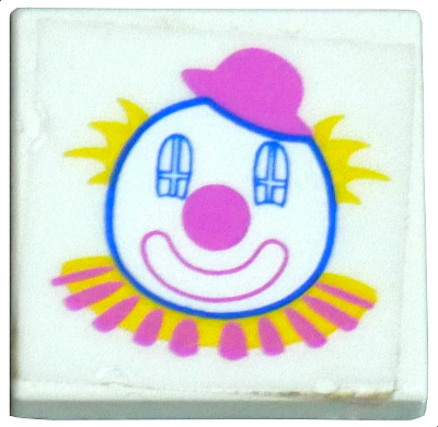 Lego Tile 2 x 2 with Clown Face Pattern (Sticker) - Set 5860 / White