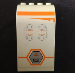 Lego Panel 3 x 4 x 6 Curved Top with Orange Stripe, Gray Hexagonal Hatch and Controls Pattern Model Right Side (Sticker) - Set 7644