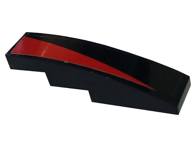 Lego Slope, Curved 4 x 1 with Red Stripe Pattern Model Left Side (Sticker) - Set 76895 / Black