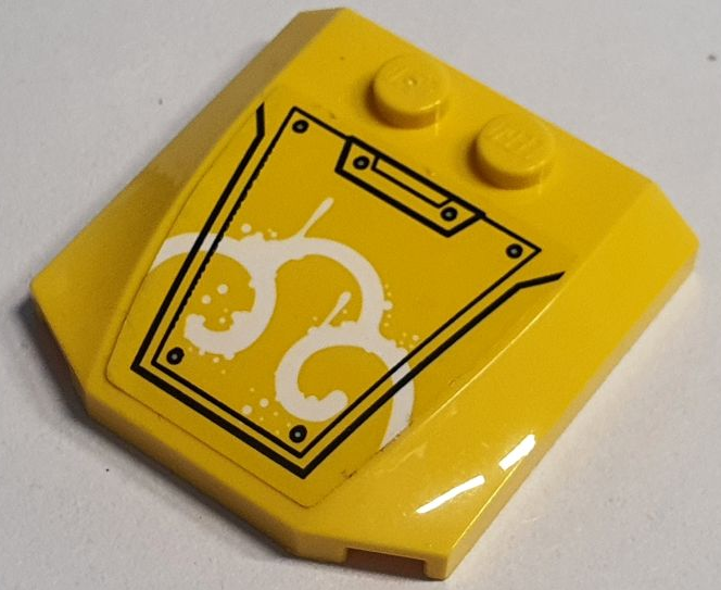 Lego Wedge 4 x 4 x 2/3 Triple Curved with Black Armour Plate Outline and Screws, White Swirls and Paint Drips Pattern (Sticker) - Set 80023