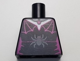 Lego Torso Female Outline with Magenta Spider Web Trim, Necklace, Dark Bluish Gray Spider Pattern (BAM) / Black