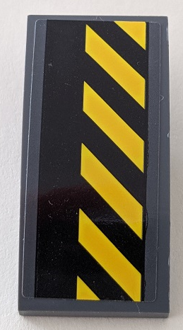 Lego Slope, Curved 4 x 2 with Black and Yellow Danger Stripes Pattern (Sticker) - Set 70915 / Dark Bluish Gray