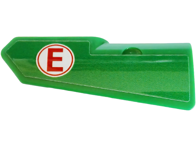Lego Technic, Panel Fairing #22 Very Small Smooth, Side A with Red Capital Letter E in White Circle Pattern (Sticker) - Set 42240