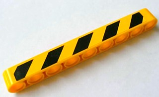 Lego Technic, Liftarm Thick 1 x 9 with Black and Yellow Danger Stripes Pattern Model Left (Sticker) - Set 8069 / Yellow
