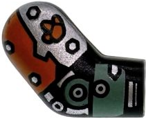 Lego Arm, Right with Silver Armor Plates and Bolts, Orange and Sand Green Panels Pattern / Black