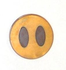 Lego Tile, Round 2 x 2 with Bottom Stud Holder with Dark Brown Ovals Pattern / Pearl Gold