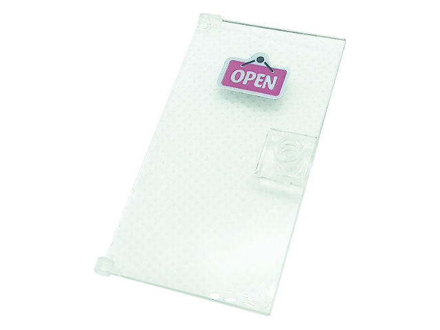 Lego Door 1 x 4 x 6 with Stud Handle with Silver 'OPEN' on Dark Pink Sign Pattern (Sticker) - Set 41366