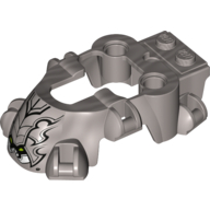Lego Fairing, Fly Wheel, Spider Shape with Black Armor Scales and White Fangs Print / Flat Silver