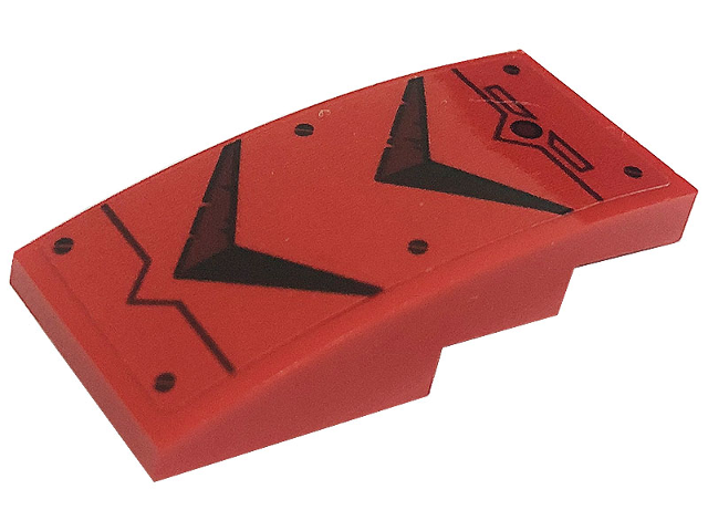 Lego Slope, Curved 4 x 2 with Black Screws, Lines and Chevrons Pattern (Sticker) - Set 71720 / Red