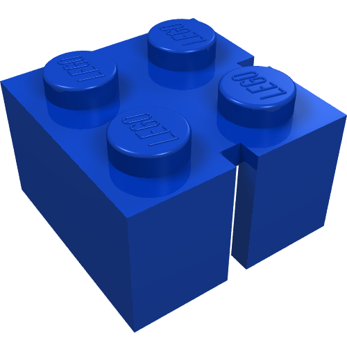 Lego Brick 2 x 2 without Bottom Tubes, Slotted (with 2 slots, right)