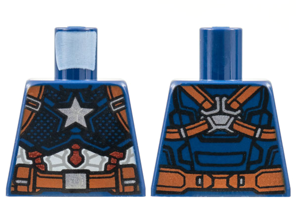 Lego Torso Armor, Reddish Brown Shoulder Straps and Belt, Silver Star and Buckle, White and Dark Red Trim Pattern / Dark Blue