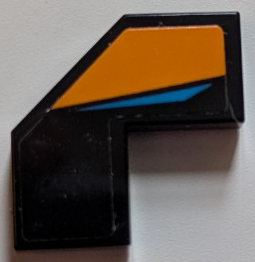 Lego Tile, Modified Facet 2 x 2 with Orange Panel and Dark Azure Stripe Pattern Model Left Side (Sticker) - Set 76919
