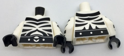 Lego Torso Super Hero with Black Zebra Stripes and Belt on Front and Back Pattern / White Arms with Black Zebra Stripes Pattern / Black Hands