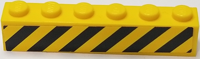 Lego Brick 1 x 6 with Black and Yellow Danger Stripes Pattern Full Length (Sticker) - Set 60122 / Yellow