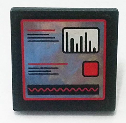 Lego Road Sign 2 x 2 Square with Open O Clip with Red and Black Lines, Bar Graph and Square on Silver Mirrored Background Pattern (Sticker) - Set 75911