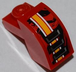 Lego Slope, Curved 2 x 1 x 1 1/3 with Recessed Stud with Orange and White Lines and 3 Air Intakes Pattern Model Left Side (Sticker) - Set 9092