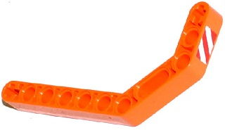 Lego Technic, Liftarm, Modified Bent Thick 1 x 11.5 Double with Red and White Danger Stripes Thin Pattern Model Right Side (Sticker) - Set 42032
