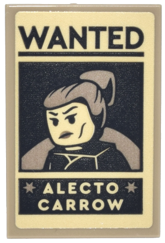 Lego Tile 2 x 3 with Poster with Tan 'WANTED' Poster, Minifigure on Black Background and 'ALECTO CARROW' Pattern (Sticker) - Set 76471 / Dark Tan