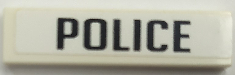 Lego Tile 1 x 4 with Black 'POLICE' Pattern (Sticker) - Set 8135 / White