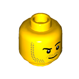 Lego Minifig Head, Beard Stubble, Raised Eyebrow, White Pupils Print, Stubble Goatee [Hollow Stud] / Yellow
