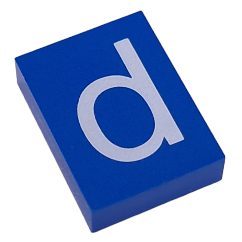 Lego Modulex Tile 3 x 4 with White 'd' Print, without Internal Supports / Modulex Tile Blue