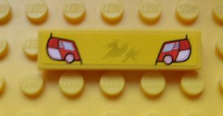 Lego Tile 1 x 4 with Red and White Taillights on Yellow Background Pattern (Sticker) - Set 8134