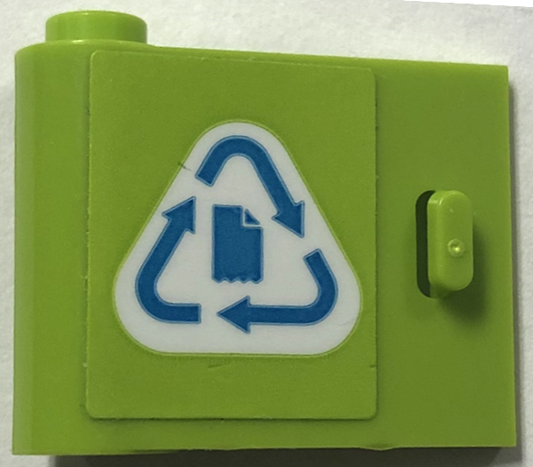 Lego Door 1 x 3 x 2 Left - Open Between Top and Bottom Hinge with Recycling Arrows and Paper Symbol on White Background Pattern (Sticker) - Set 60386