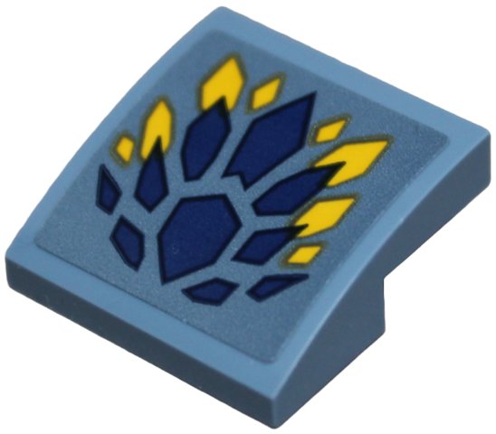 Lego Slope, Curved 2 x 2 x 2/3 with Dark Blue and Bright Light Orange Scales Pattern (Sticker) - Set 71810 / Sand Blue