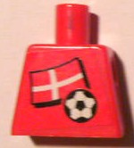 Lego Torso Soccer Red/White Team, Danish Flag Sticker Front, Black Number Sticker Back Pattern (specify number in listing) / Red