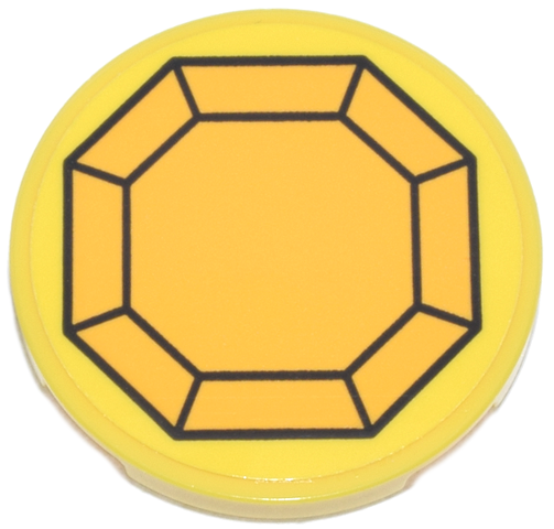 Lego Tile, Round 3 x 3 with Bright Light Orange Faceted Gem with Black Outline Pattern (Pokémon Thunder Badge) (Sticker) - Set 40892 / Yellow