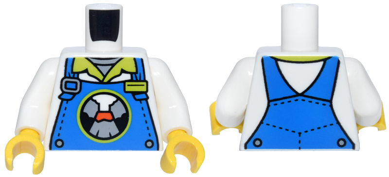 Lego Torso Overalls, Rivets and Buckles, Lava Land Logo and Lime Badge Over Shirt with Collar Pattern / White Arms / Yellow Hands
