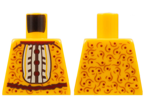 Lego Torso Blouse, Dark Red Dots and Medium Nougat Swirls, White Ruffle, Dark Red Trim Pattern / Bright Light Orange